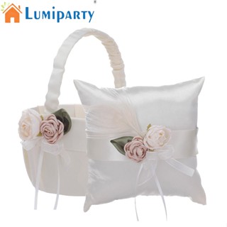 Lumiparty ตะกร้าผ้ากระสอบ ลายดอกไม้ พร้อมที่จับ ประดับมุก สําหรับงานแต่งงาน