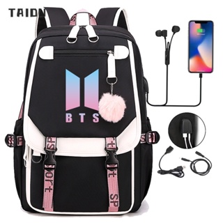 JUST STAR BTS Oxford cloth backpack  peripheral cute USB charging junior high school school bag