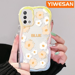 เคสโทรศัพท์มือถือ ซิลิโคนนุ่ม ใส ลายการ์ตูนคลื่น ดอกไม้น้อยน่ารัก สีครีม สําหรับ OPPO A74 4G A95 4G F19 F19S Reno 6 Lite