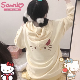 เสื้อคาร์ดิแกนกันหนาว มีฮู้ด ทรงหลวม ลาย Sanrio Hello Kitty แฟชั่นฤดูใบไม้ร่วง และฤดูหนาว สําหรับเด็กผู้หญิง [GM]