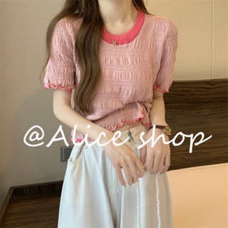 Alice  เสื้อครอป เสื้อแฟชั่นผู้หญิง สีพื้น สําหรับผู้หญิง ใส่ไปคลับ ปาร์ตี้ 2023 NEW  ทันสมัย Comfortable สบาย Korean Style A99J6XI 36Z230909