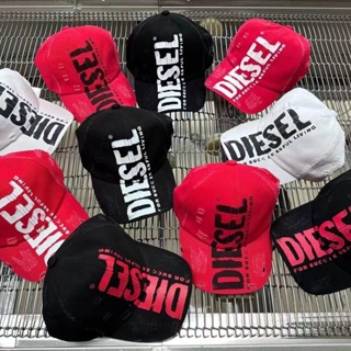 Diesel หมวกเบสบอล ป้องกันแดด แต่งรูกลวง สีดํา สีแดง