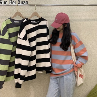 Ruo Bei Xuan เสื้อกันหนาวสตรีลายใหม่สไตล์เกาหลีเสื้อสวมหัวทรงหลวม