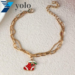 Yolo สร้อยข้อมือ ลายกวางเอลก์ สโนว์แมน น่ารัก สไตล์เกาหลี ของขวัญ สําหรับผู้หญิง