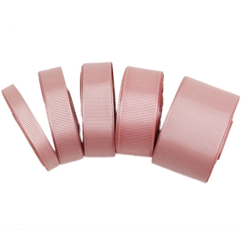 (10M/ROLL) เนื้อสัตว์สีชมพูลายริบบิ้นขนาดที่แตกต่างกันและความกว้างดอกไม้สดกล่องของขวัญบรรจุภัณฑ์เบเกอรี่ตกแต่งคริสต์มาสลูกไม้ริบบิ้น