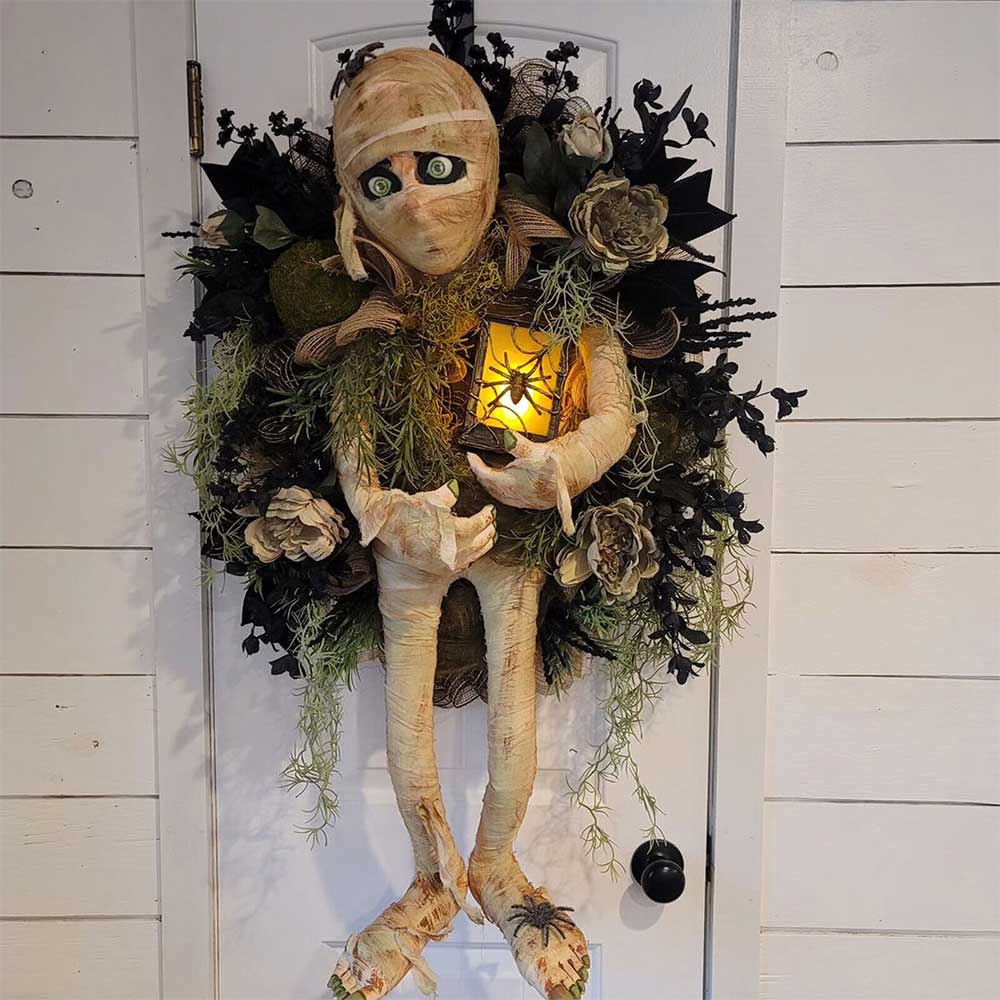 Mummy Halloween Wreath - Outdoor Front Door Wreath