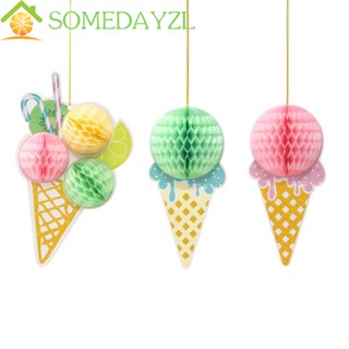 Somedayzl แบนเนอร์ไอศกรีม ลูกบอลรังผึ้ง หลากสี สําหรับตกแต่งปาร์ตี้วันเกิดเด็ก