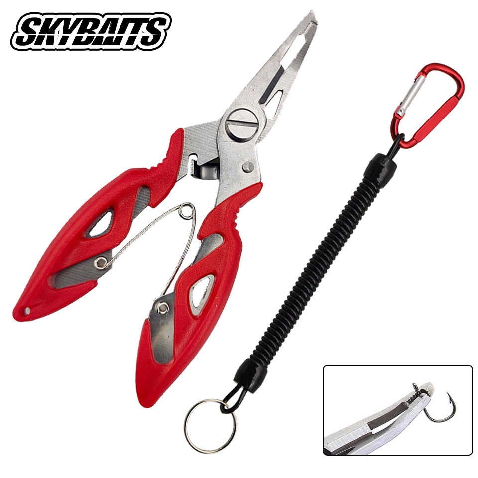 Skybaits คีมตกปลา อเนกประสงค์ พร้อมเชือกสเตนเลส ที่คีบปลา ที่ละเอียดอ่อน ที่จับถัก กรรไกรตัดปลา อุปกรณ์ตกปลา