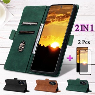 2 IN 1 เคสโทรศัพท์หนัง เซรามิก ทรงโค้ง ป้องกันหน้าจอ สําหรับ Realme C55