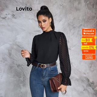 Lovito เสื้อเบลาส์หรูหรา สีพื้น ทรงหยดน้ำ สำหรับสตรี LBE02029 (สีดำ)