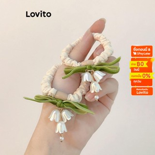 Lovito ยางรัดผม ประดับโบว์ ลายดอกไม้น่ารัก สําหรับผู้หญิง L60AD065 (สีขาวออฟไวท์)