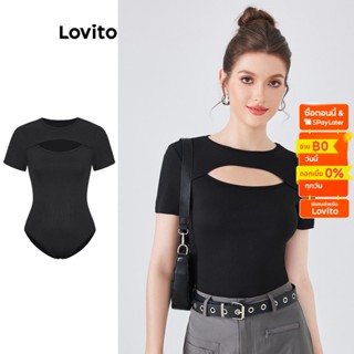 Lovito บอดี้สูทลำลอง คัทเอาท์ สำหรับสตรี  L54ED064 (สีดำ)