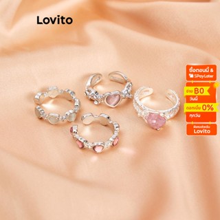 Lovito แหวนโลหะธรรมดา ลําลอง สําหรับผู้หญิง L60AD045 (ก่ออิฐสีขาว/ชมพู/ชมพู/เงิน)