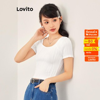 Lovito เสื้อครอปลำลอง แขนสั้น สีพื้น สำหรับผู้หญิง L53AD028 (สีขาว)