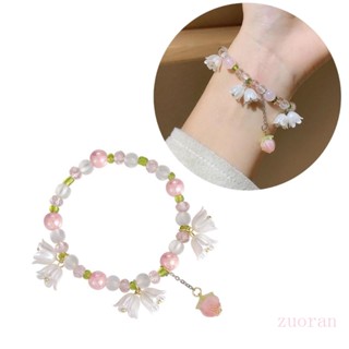 Zuo สร้อยข้อมือ จี้ลูกปัดมุก ดอกไม้ น่ารัก สีชมพู สไตล์วินเทจ เครื่องประดับ สําหรับผู้หญิง