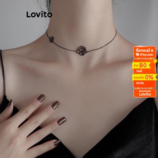 Lovito สร้อยคอโลหะ แบบเรียบ ลําลอง สําหรับผู้หญิง L60AD032 (สีดํา)