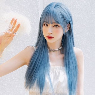 [0727]YWQJ-JF Wig Womens Long Straight Hair Cartoon White Fish Blue Full-Head Wig Style Bangs Internet Celebrity Natural Simulation Hair Cover SZQN