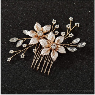 [0721]YWSY-XNTS New Hair Comb Matte Flower Handmade White Crystal Bright Bridal Headdress Wedding Golden Minimalist Womens SFST