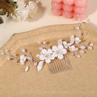 [0721]YWSY-XNTS Cross-Border Hot Selling Ins European-Style Hard Porcelain Flower White Flower Bridal Hair Comb Headdress Crystal Beautiful Hair Accessories Wedding Batch F1QS