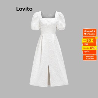 Lovito ชุดเดรส ผ้าแจ็คการ์ด แยกส่วน เรียบหรู มีซิปหลัง สำหรับผู้หญิง L59ED136 (สีขาว)