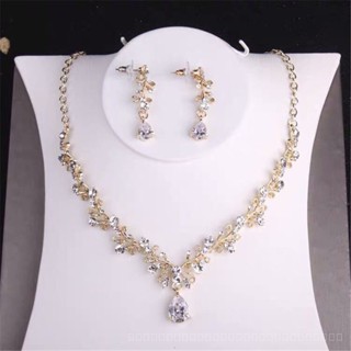 [0511]HG New Bridal Necklace Earrings Set Chain Vintage Bridal Necklace Gold Diamond-Studded Necklace Wedding Dress Formal Dress Accessories WCWB