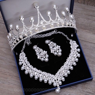 [0511]HG New Bridal Necklace Three-Piece Set European and American Pearls Necklace Crown Princess Crown Hairware J5KK