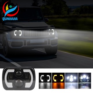 [qunjiajia.th] ไฟหน้ารถยนต์ LED 7x6 5 ชิ้น พร้อมสัญญาณไฟเลี้ยว DRL สําหรับ Jeep Chevy Express Astro