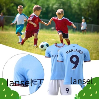 Lansel เสื้อกีฬาฟุตบอล ผ้าโพลีเอสเตอร์ ระบายอากาศ สําหรับเด็ก เบอร์ 9 3 ชิ้น