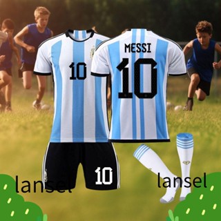 Lansel ชุดเสื้อกีฬาฟุตบอล โพลีเอสเตอร์ No.10 ระบายอากาศ คุณภาพสูง สําหรับเด็ก 3 ชิ้น