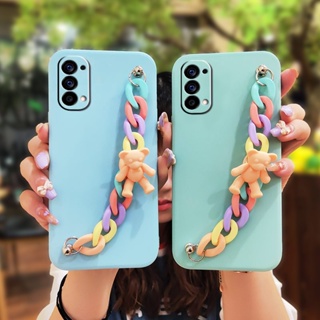 Nordic style Liquid silicone shell Phone Case For OPPO Reno4 4G Camera all inclusive Anti-fall Back Cover Solid color