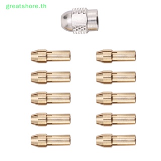 Greatshore หัวจับคอลเล็ตสว่าน ทองเหลือง ขนาดเล็ก เส้นผ่าศูนย์กลาง 0.5-3.2 มม. ก้าน 4.8 มม. อุปกรณ์เสริม สําหรับเครื่องมือโรตารี่ Dremel 10 11 ชิ้น