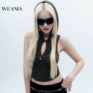 Weania ใหม่ เสื้อกล้าม มีฮู้ด จับจีบ ออกแบบใหม่ กลวง สําหรับผู้หญิง