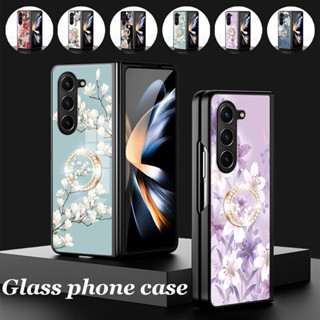 สําหรับ Samsung Galaxy Z Fold 5 Ring Holder Stand เคสกระจกกันกระแทก เคสโทรศัพท์