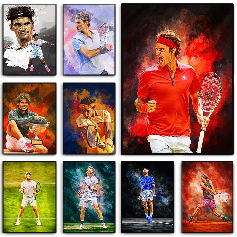 โปสเตอร์ผ้าใบ ลาย World Tennis Player Rafael Nadal Roger Federer สําหรับตกแต่งผนังบ้าน