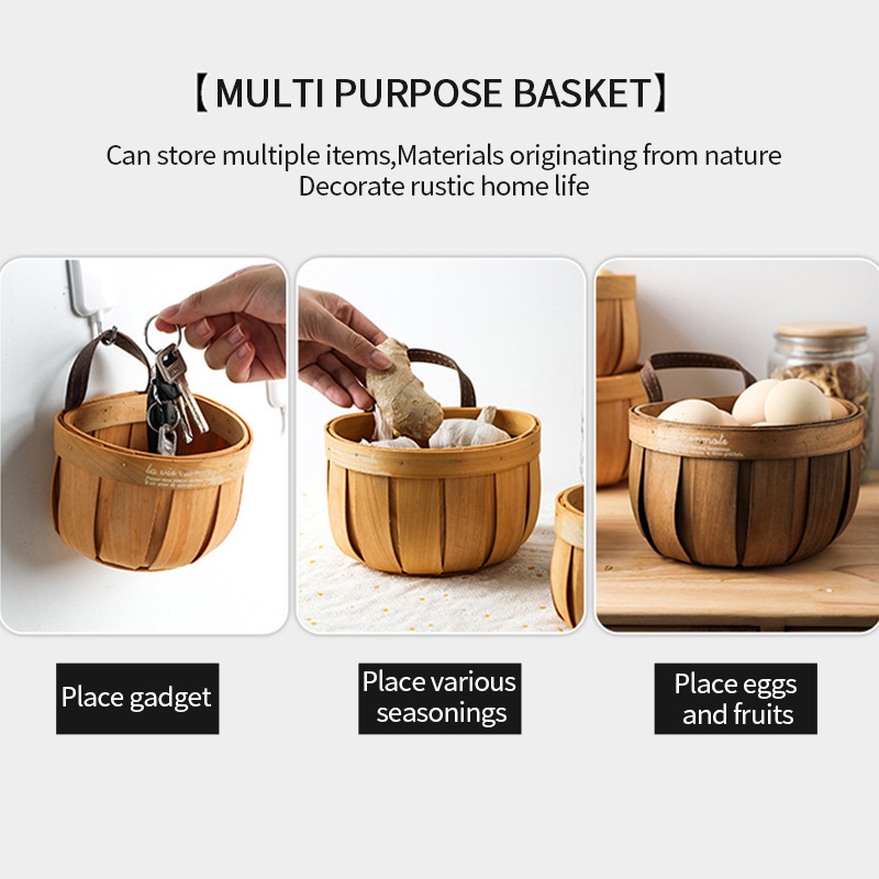 พร้อมส่ง ตะกร้าเก็บของ ติดผนัง ไม้ไผ่ ใช้สําหรับตกแต่งห้องครัวหรือห้อง - รูปที่ 4