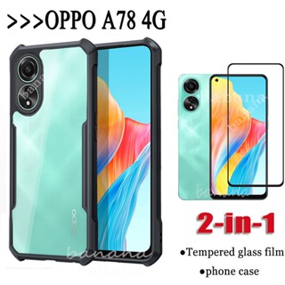 2in1 เคสแข็ง แบบใส กันกระแทก และกระจกนิรภัยกันรอยหน้าจอ สําหรับ OPPO A78 4G A58 4G 5G