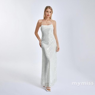 Mymiss1- ชุดเดรสยาว สายสปาเก็ตตี้ เปิดหลัง ซีทรู ปักเลื่อม เหมาะกับฤดูร้อน สําหรับผู้หญิง งานเลี้ยงค็อกเทล
