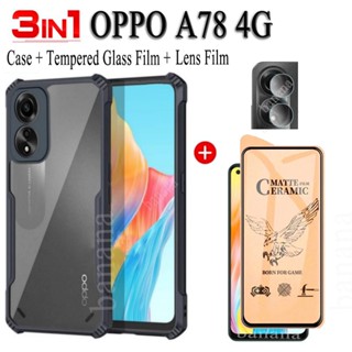 3in1 OPPO A78 เคสโทรศัพท์ กันกระแทก สําหรับ OPPO A78 A58 4G A78 A58 5G A57 A77S A17 A16 A15 ฟิล์มฝ้าเซรามิค และฟิล์มเลนส์กล้อง