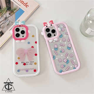 สำหรับ iPhone 11 12 13 14 Pro Max X XR Xs 6 7 8 Plus 15 การ์ตูนน่ารัก กล้อง Bow เคสโทรศัพท์ Clear Soft ป้องกัน #3233