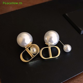 Peacellow ต่างหูสตั๊ด รูปตัวอักษร ประดับมุก ของขวัญคริสต์มาส แฟชั่น สําหรับผู้หญิง 1 คู่