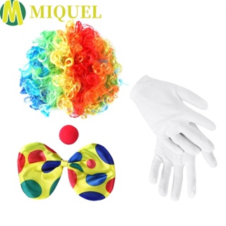 Miquel ชุดเครื่องแต่งกาย รองเท้าผูกโบว์ วิกผมตัวตลก สีรุ้ง ตลก ฟองน้ํา ถุงมือจมูก สีแดง ฟองน้ํา จมูก ของเล่นเด็ก