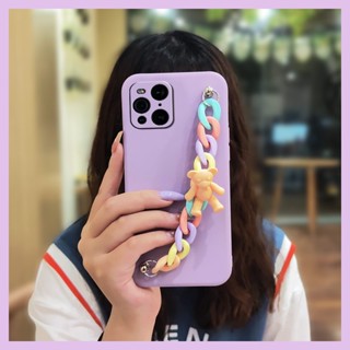 Back Cover Anti-fall Phone Case For OPPO Find X3/X3 Pro Camera all inclusive Lens package Bear bracelet Solid color