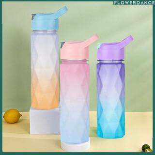 ขวดน้ำกีฬาพลาสติก 600 มล. Frosted Gradient Water Cup Water Bottle High Temperature Resistant Sports Water Bottle Drinking Bottle Outdoor Travel Gym Fitness Kettle Girl Adult flower