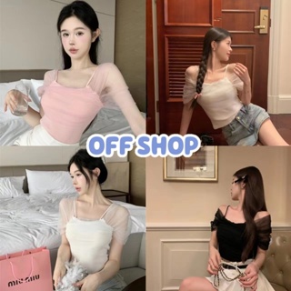 OFF SHOP พร้อมส่ง (OFF-C081) เสื้อสายเดี่ยวไหมพรม แขนชีฟอง สีพาสเทลสดใส -C