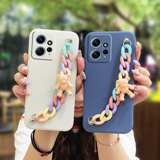 Nordic style Anti-fall Phone Case For Redmi Note12 4G Back Cover Solid color phone case Lens package Bear bracelet Simplicity