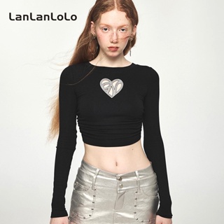 Lanlanlolo เสื้อลําลอง คอกลม แขนยาว เปิดหลัง เข้ารูป สีพื้น แฟชั่นสําหรับสตรี 2023