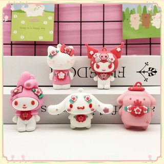 ตุ๊กตาซากุระ Sanrio สีชมพู Hello Kitty Melody Kuromi โมเดลของเล่นพีวีซี Kt Cat ของสะสมรูปปั้นพีวีซีโมเดลของเล่นของขวัญวันหยุด 【แดด】