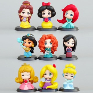 Disney ฟิกเกอร์เจ้าหญิงดิสนีย์ Q Version Snow White Mermaid สําหรับตกแต่งเค้กวันเกิด เบเกอรี่ 9 ชิ้น