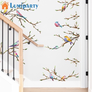 Lumiparty สติกเกอร์ ลายกิ่งไม้ นก 3d สไตล์จีน สําหรับติดตกแต่งผนังบ้าน ห้องนอน ห้องนั่งเล่น 2 แผ่น