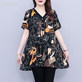 Slightly fat belly-covering mid-length chiffon top fashionable large size V-neck thin shirt